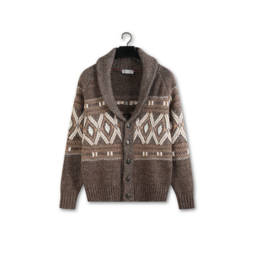 brunello cucinelli fair isle shawl collar cardigan